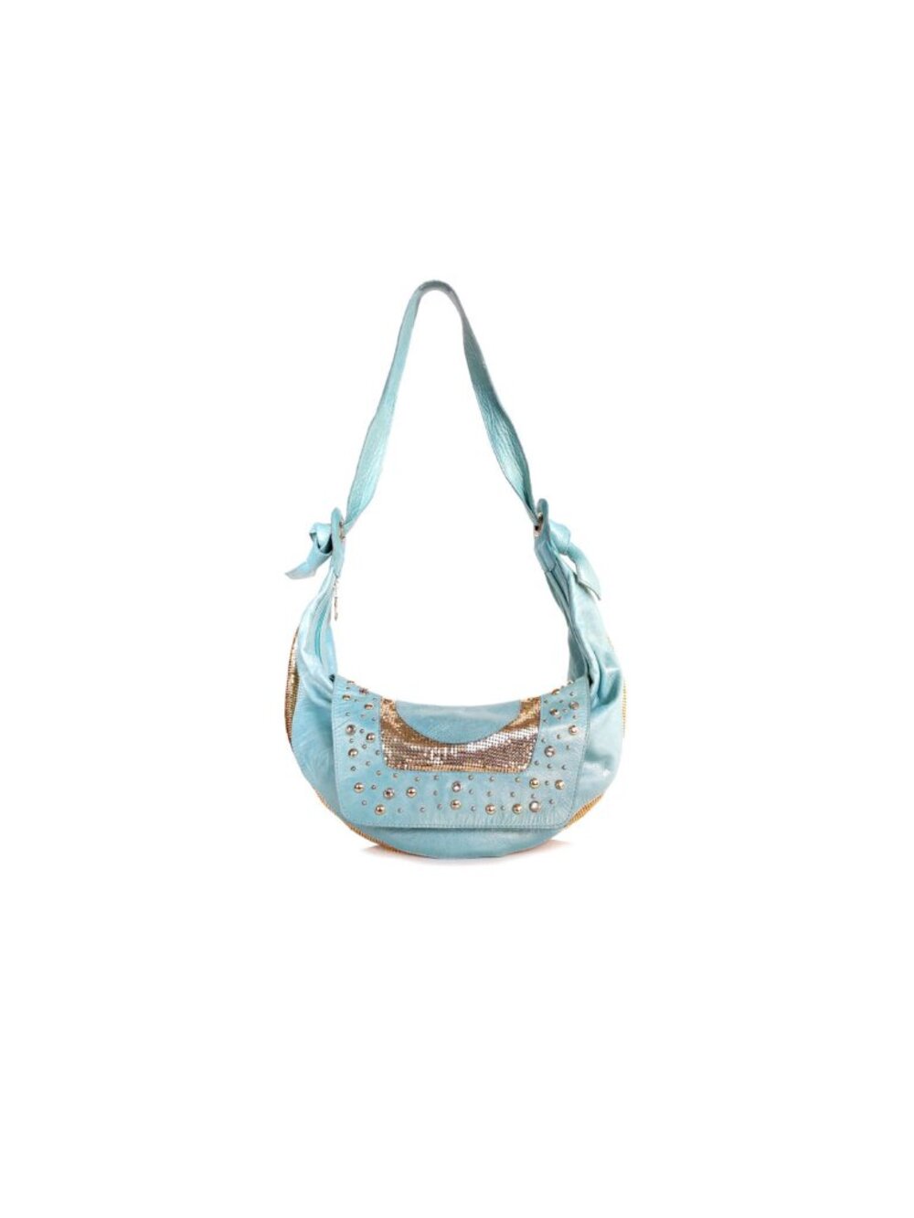 Y2K Bag Treesje Crescent Bag Large Turquoise Leather Hobo Sling Half Moon Bag
